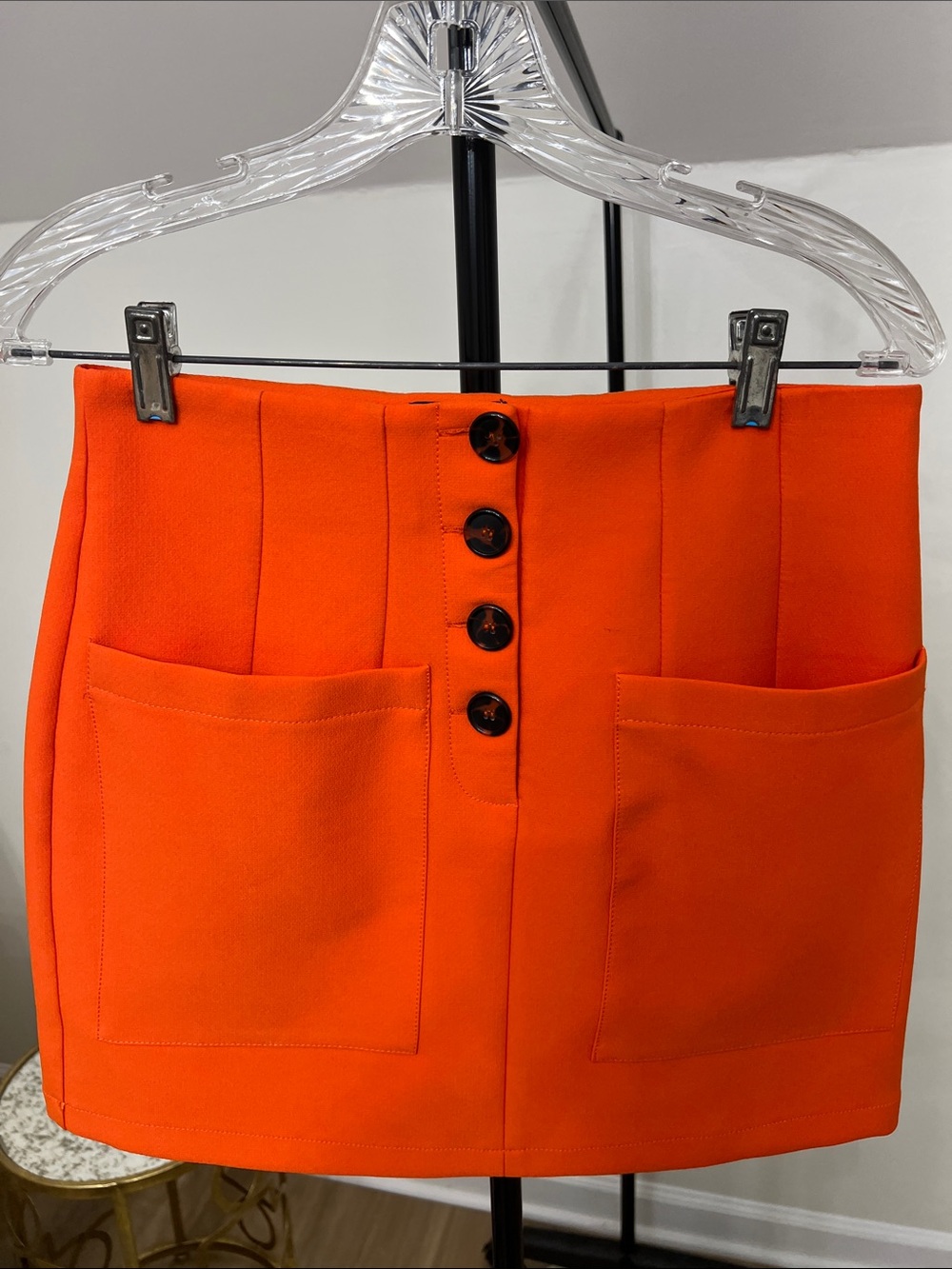 Topshop Bright Orange Mini Skirt with Front Buttons